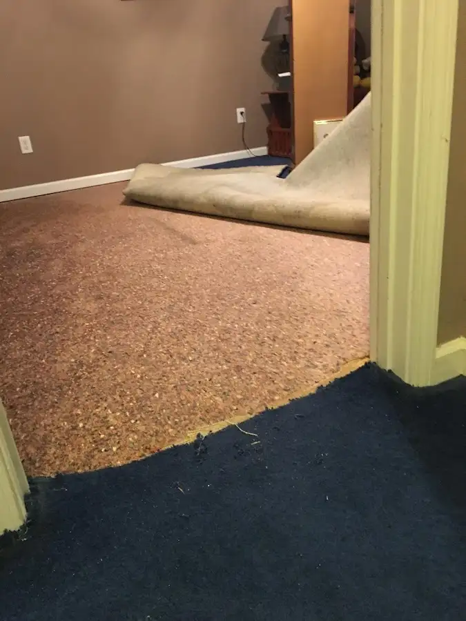 Carpet pad removal revealing water damage during Drying & Dehumidification in Prairie View